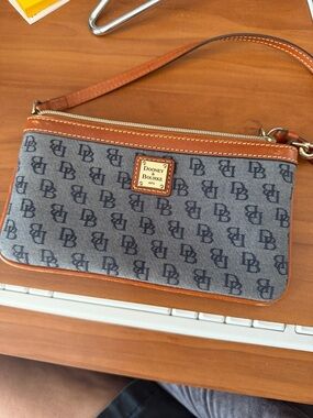 Dooney & Bourke Navy and Tan Logo Wristlet